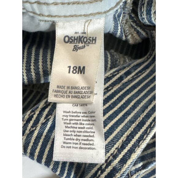 OshKosh B Gosh Conductor Stripe Overalls Toddler 18 Months Denim Jean Cotton - Picture 5 of 7
